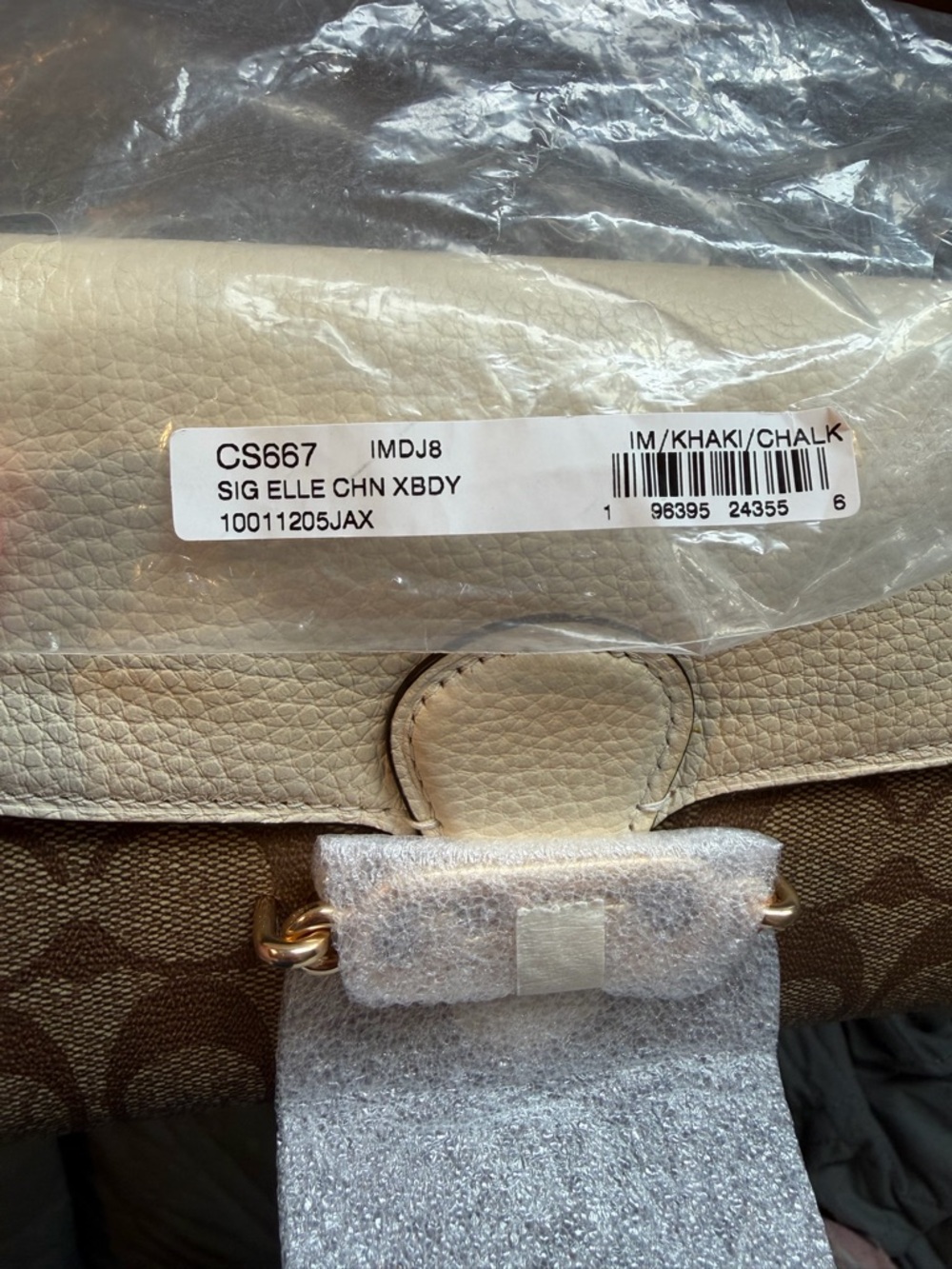 Coach Elle Chain Crossbody Signature Canvas Khaki Chalk Leather NWT Full Set - Picture 2 of 11